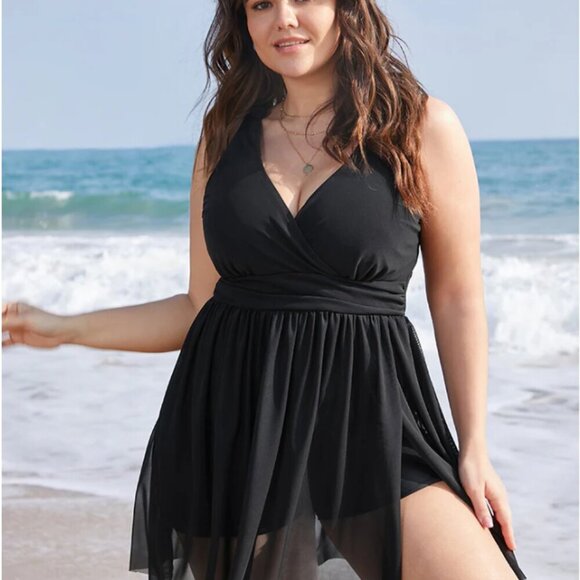 BloomChic Sculpt Waist Ruched Split Hem Swim Dress Size M ( us 10) - Picture 4 of 6